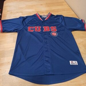 Chicago Cubs MLB TrueFan Large Button Up Jersey Sewn Stitched Mens L (42-44) MLB